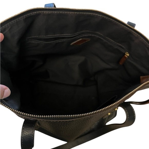 FOSSIL black pebbled leather zip top tote bag - Picture 6 of 9